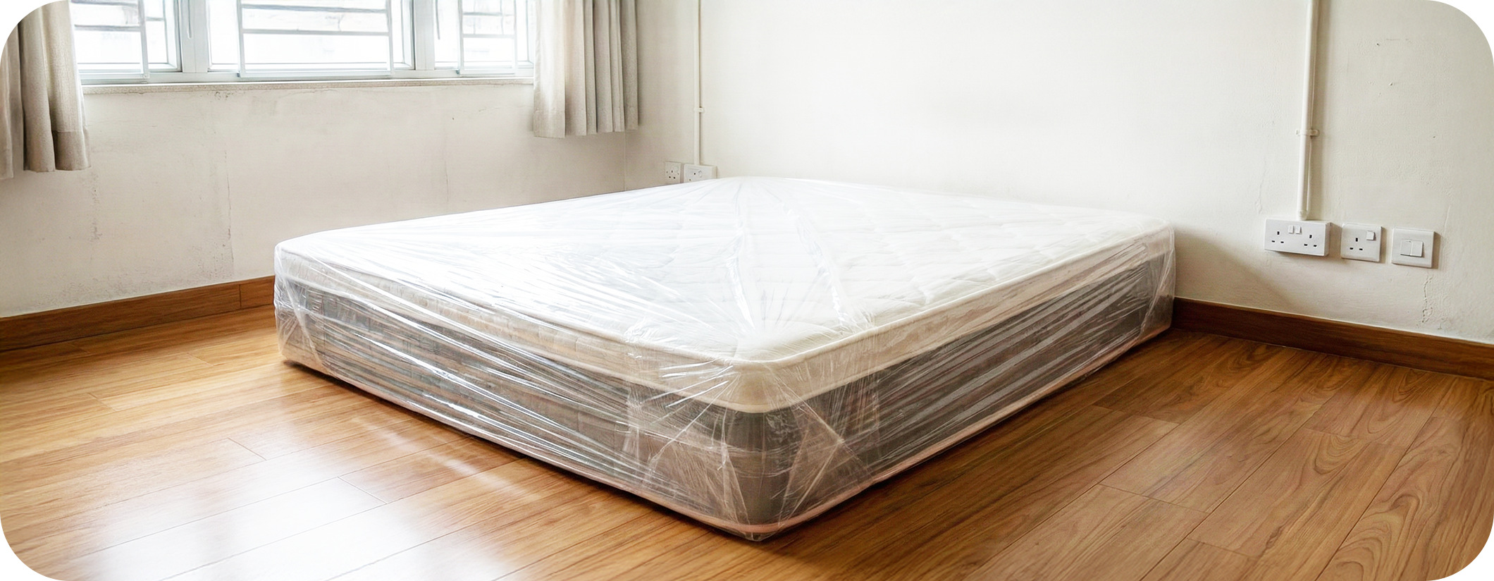 實惠團隊 專業床褥保護指定物料：運輸膠膜 - 使用即棄防塵防水防刮花防污的運輸膠膜多層包裹，確保衛生防刮 (Mattress Protection)
