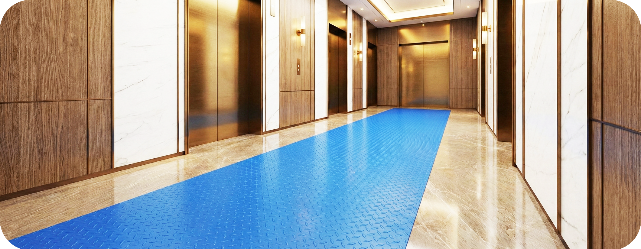 實惠團隊額外增值服務：大廈大堂保護服務 - 於名貴雲石大堂鋪設防滑保護地墊，防止搬運刮花及保持屋苑清潔 (Building Lobby / Marble Floor Protection Service)